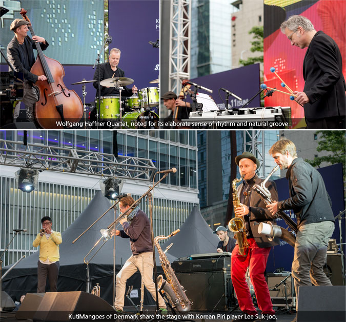 [photo] Wolfgang Haffner Quartet, noted for its elaborate sense of rhythm and natural groove./[photo] KutiMangoes of Denmark share the stage with Korean Piri player Lee Suk-joo.