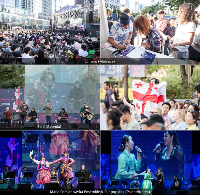 Upper right, left: Jumero (Malaysia) Middle left: Bani (Georgia) / Lower right, left: Maria Pomianowska Ensemble & Pungnyujiak (Poland/Korea)