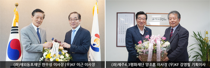 (좌)재외동포재단 한우성 이사장 (우)KF 이근 이사장
(좌)제주4.3평화재단 양조훈 이사장 (우)KF 강영필 기획이사