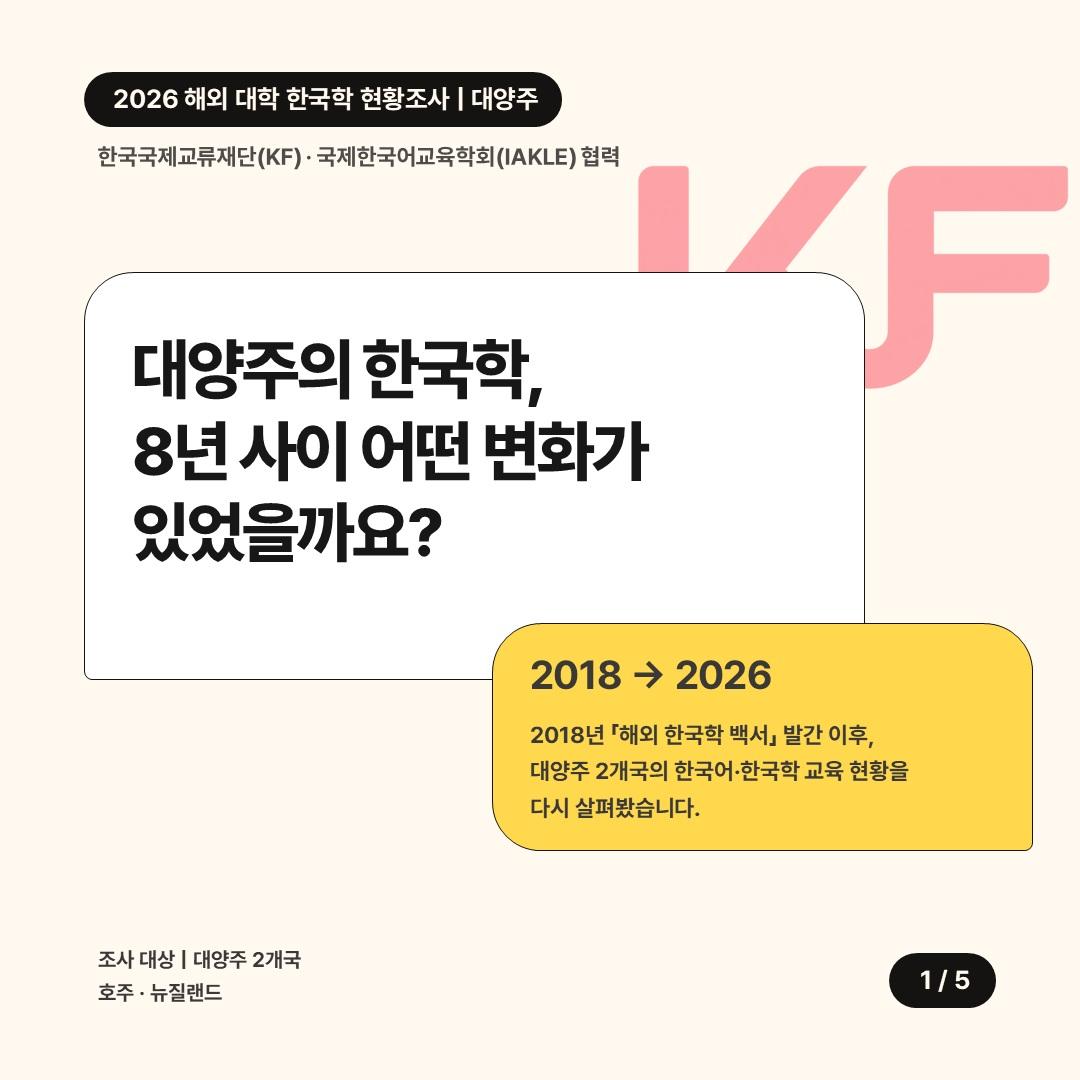 🔎 대양주의 한국학 현황 살펴보기

2018년 「해외 대학 한국학 백서」 발간 이후 8년